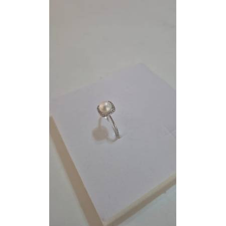 ANELLO Da Donna In ORO BIANCO 18 Karati 750% Con Perla Di Acqua Dolce E Zirconi