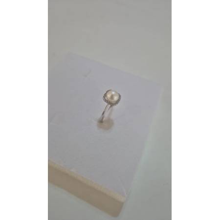 ANELLO Da Donna In ORO BIANCO 18 Karati 750% Con Perla Di Acqua Dolce E Zirconi