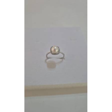 ANELLO Da Donna In ORO BIANCO 18 Karati 750% Con Perla Di Acqua Dolce E Zirconi