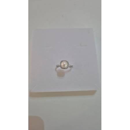 ANELLO Da Donna In ORO BIANCO 18 Karati 750% Con Perla Di Acqua Dolce E Zirconi