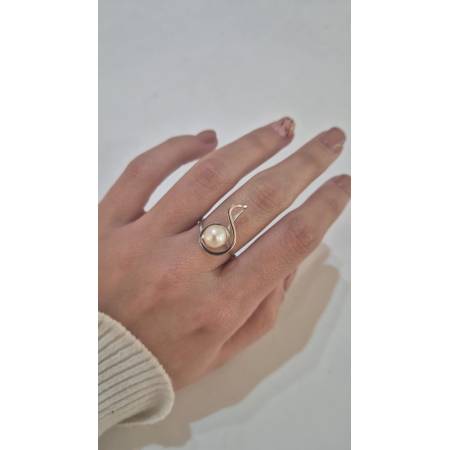ANELLO Da Donna In ORO BIANCO 18 Karati 750% Con Perla Bianca Acqua Dolce Tonda