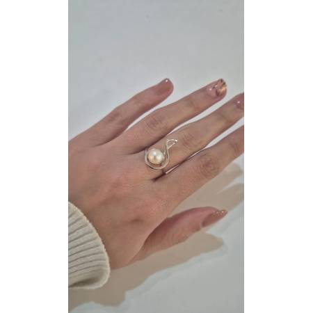 ANELLO Da Donna In ORO BIANCO 18 Karati 750% Con Perla Bianca Acqua Dolce Tonda