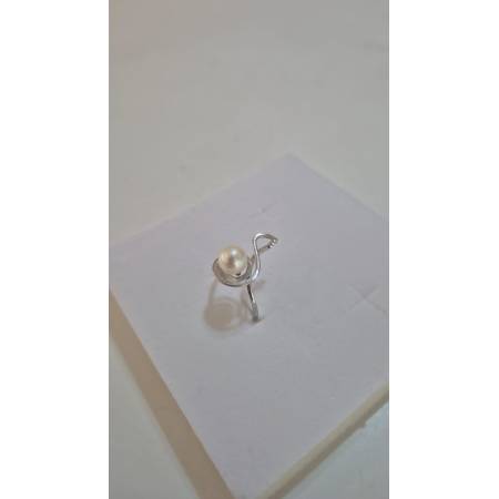 ANELLO Da Donna In ORO BIANCO 18 Karati 750% Con Perla Bianca Acqua Dolce Tonda