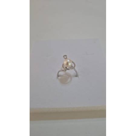 ANELLO Da Donna In ORO BIANCO 18 Karati 750% Con Perla Bianca Acqua Dolce Tonda