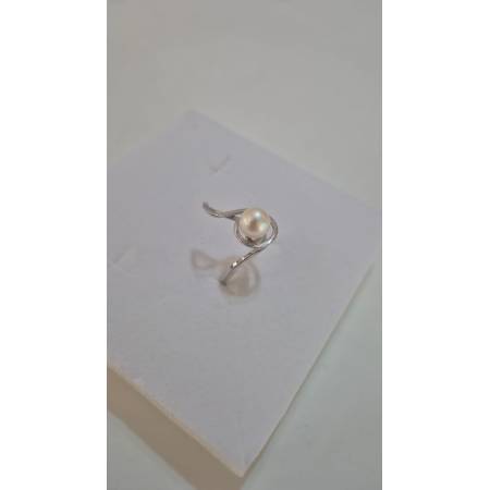 ANELLO Da Donna In ORO BIANCO 18 Karati 750% Con Perla Bianca Acqua Dolce Tonda