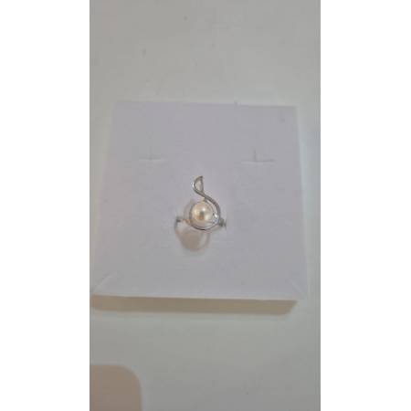 ANELLO Da Donna In ORO BIANCO 18 Karati 750% Con Perla Bianca Acqua Dolce Tonda