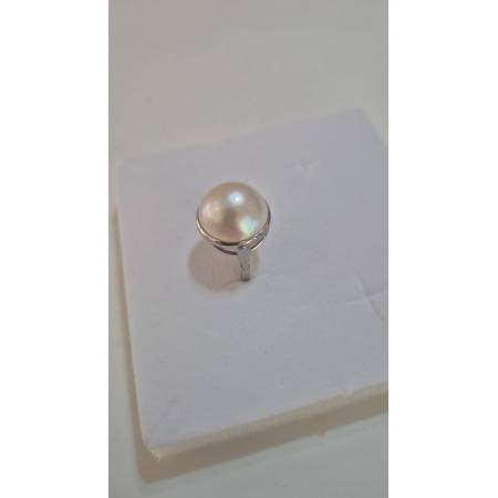 ANELLO Da Donna In ORO BIANCO 18 Karati 750% Con Perla Grande Bianca Acqua Dolce