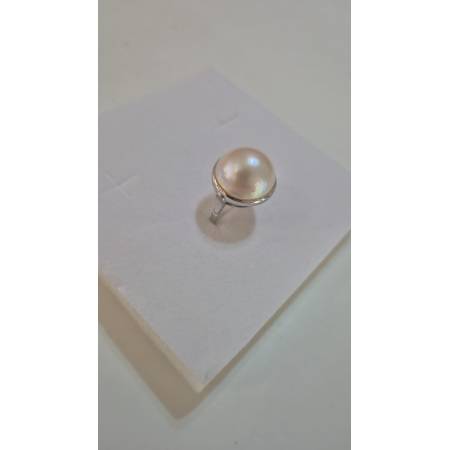 ANELLO Da Donna In ORO BIANCO 18 Karati 750% Con Perla Grande Bianca Acqua Dolce