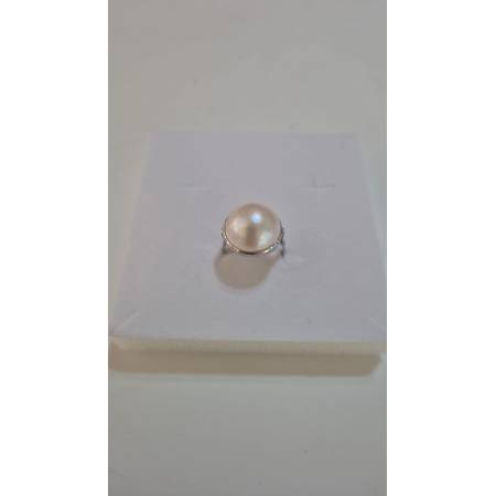 ANELLO Da Donna In ORO BIANCO 18 Karati 750% Con Perla Grande Bianca Acqua Dolce