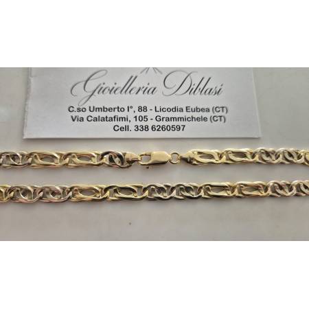 COLLANA Unisex ORO Bicolor GIALLO BIANCO 18 Karati 750% COLLIER Catena Girocollo