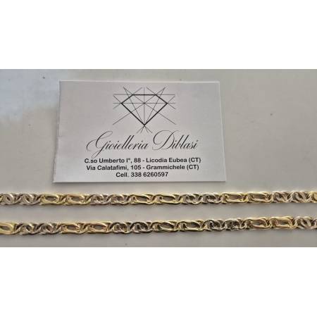 COLLANA Unisex ORO Bicolor GIALLO BIANCO 18 Karati 750% COLLIER Catena Girocollo