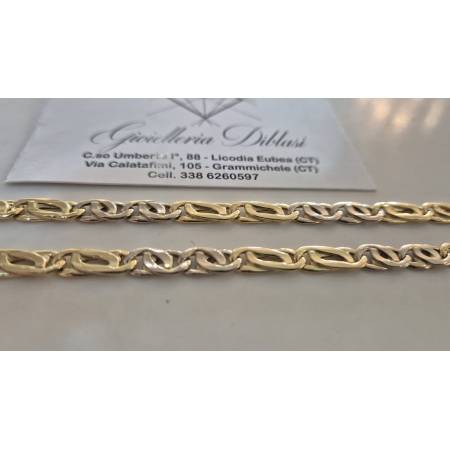 COLLANA Unisex ORO Bicolor GIALLO BIANCO 18 Karati 750% COLLIER Catena Girocollo