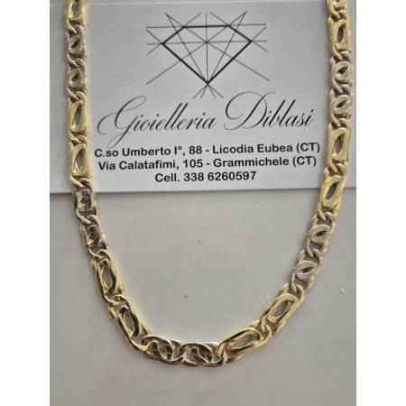 COLLANA Unisex ORO Bicolor GIALLO BIANCO 18 Karati 750% COLLIER Catena Girocollo
