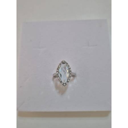 ANELLO Donna In ORO BIANCO 18 Karati 750% Con Zirconi Pietra Azzurra A Mandorla