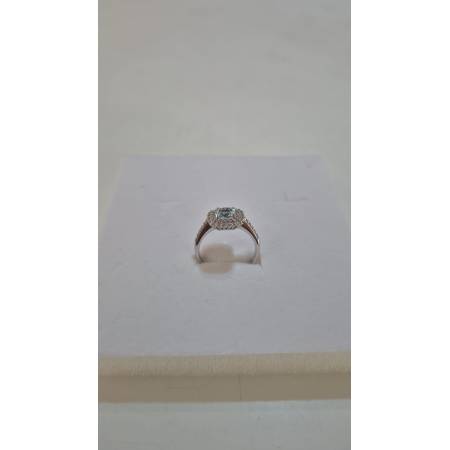 ANELLO Donna In ORO BIANCO 18 Karati 750% Con Zirconi Pietra Azzurra Squadrata