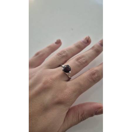 ANELLO Donna ORO BIANCO 18 Karati 750% Con Zirconi Pietra Viola Tonda Centrale