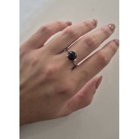 ANELLO Donna ORO BIANCO 18 Karati 750% Con Zirconi Pietra Viola Tonda Centrale