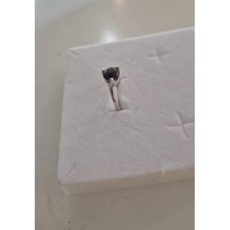 ANELLO Donna ORO BIANCO 18 Karati 750% Con Zirconi Pietra Viola Tonda Centrale