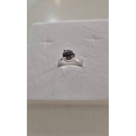 ANELLO Donna ORO BIANCO 18 Karati 750% Con Zirconi Pietra Viola Tonda Centrale