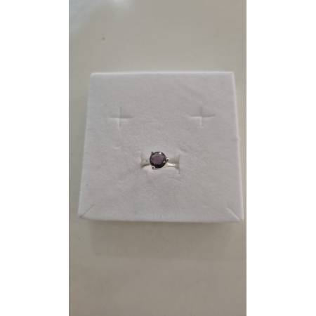 ANELLO Donna ORO BIANCO 18 Karati 750% Con Zirconi Pietra Viola Tonda Centrale