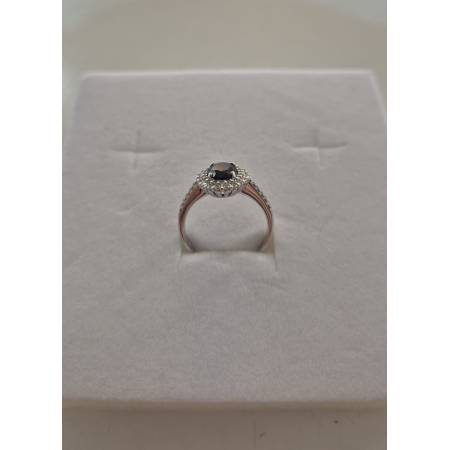 ANELLO Donna In ORO BIANCO 18 Karati 750% Con Zirconi Pietra Blu Ovale Centrale