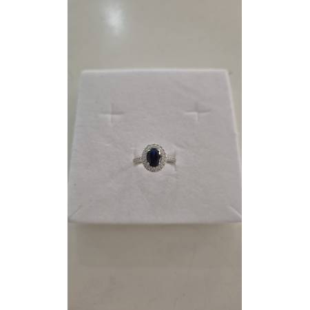 ANELLO Donna In ORO BIANCO 18 Karati 750% Con Zirconi Pietra Blu Ovale Centrale