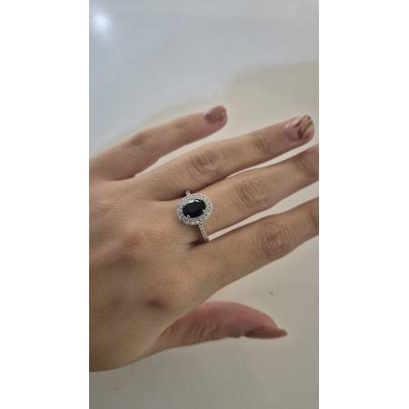 ANELLO Donna In ORO BIANCO 18 Karati 750% Con Zirconi Pietra Blu Ovale Centrale
