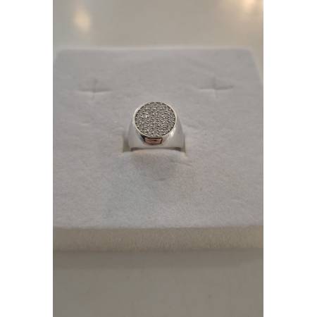 ANELLO Donna CHEVALIER Da Mignolo Ovale Pavè Zirconi ORO BIANCO 18 Karati 750%