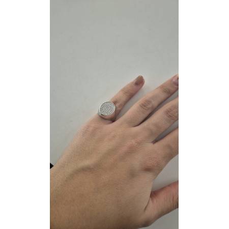 ANELLO Donna CHEVALIER Da Mignolo Ovale Pavè Zirconi ORO BIANCO 18 Karati 750%
