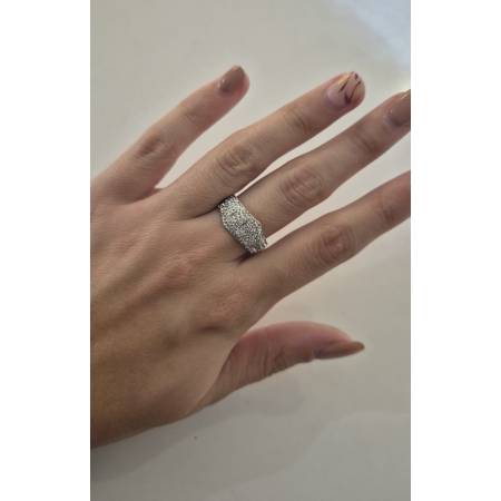 ANELLO Donna Fascia Pavè Con Zirconi Tondi Bianchi In ORO BIANCO 18 Karati 750%