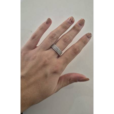 ANELLO Da Donna A Fascia Mezza Veretta Pavè Zirconi In ORO BIANCO 18 Karati 750%