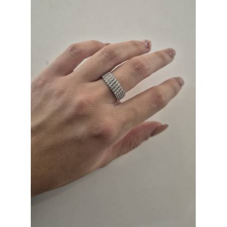 ANELLO Da Donna A Fascia Mezza Veretta Pavè Zirconi In ORO BIANCO 18 Karati 750%
