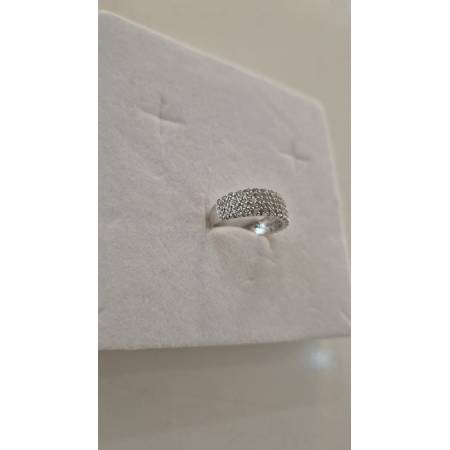 ANELLO Da Donna A Fascia Mezza Veretta Pavè Zirconi In ORO BIANCO 18 Karati 750%