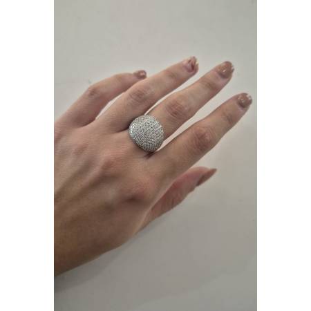 ANELLO Da Donna A Fascia Larga Pavè Zirconi Tondi In ORO BIANCO 18 Karati 750%