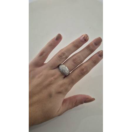 ANELLO Da Donna A Fascia Larga Pavè Zirconi Tondi In ORO BIANCO 18 Karati 750%