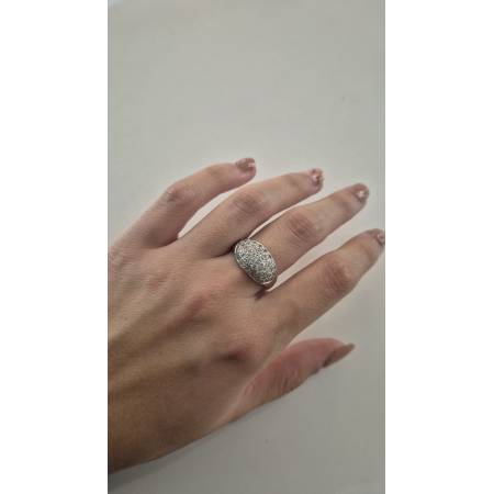 ANELLO Da Donna A Fascia Larga Pavè Zirconi Tondi In ORO BIANCO 18 Karati 750%