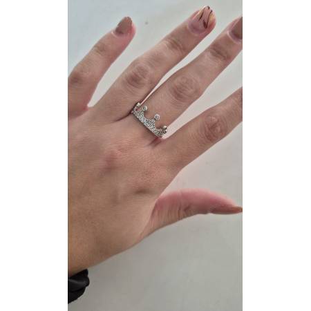 ANELLO Da Donna CORONA Pavè Zirconi Tondi Bianchi In ORO BIANCO 18 Karati 750%