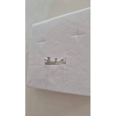 ANELLO Da Donna CORONA Pavè Zirconi Tondi Bianchi In ORO BIANCO 18 Karati 750%