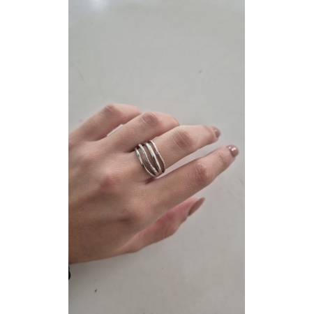 ANELLO Da Donna Fascione A Fili Lisci E Sfaccettati In ORO BIANCO 18 Karati 750%