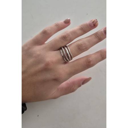 ANELLO Da Donna Fascione A Fili Lisci E Sfaccettati In ORO BIANCO 18 Karati 750%