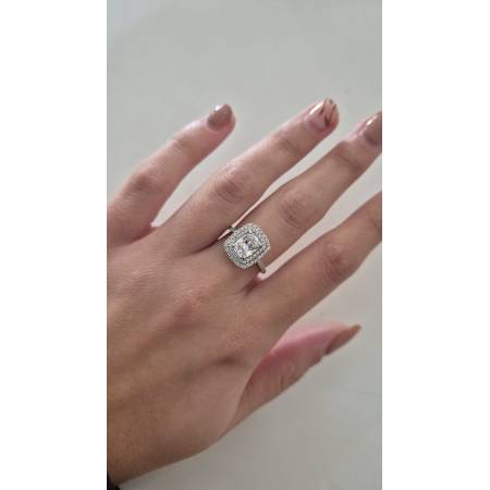 ANELLO Donna Pietra Centrale E Zirconi Tondi Bianchi ORO BIANCO 18 Karati 750%