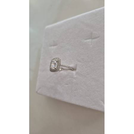 ANELLO Donna Pietra Centrale E Zirconi Tondi Bianchi ORO BIANCO 18 Karati 750%