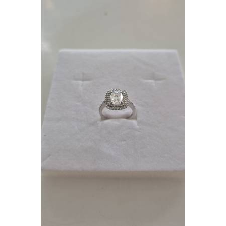 ANELLO Donna Pietra Centrale E Zirconi Tondi Bianchi ORO BIANCO 18 Karati 750%