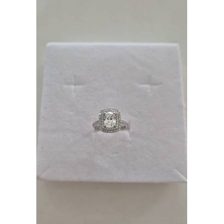 ANELLO Donna Pietra Centrale E Zirconi Tondi Bianchi ORO BIANCO 18 Karati 750%