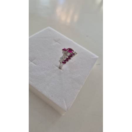 ANELLO Donna A Fascia Con Zirconi Bianchi E Rossi In ORO BIANCO 18 Karati 750%