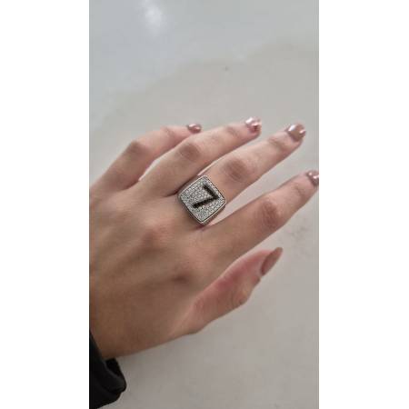 ANELLO Donna Con Numero 7 Squadrato Zirconi Bianchi In ORO BIANCO 18 Karati 750%