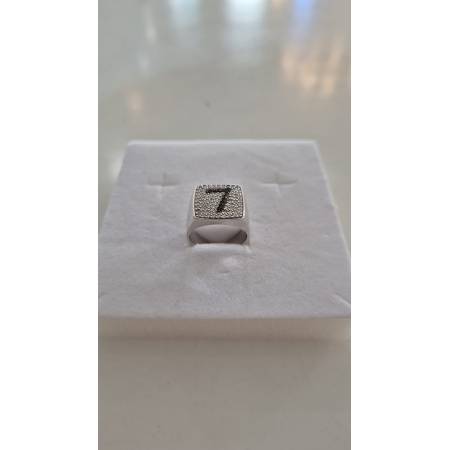 ANELLO Donna Con Numero 7 Squadrato Zirconi Bianchi In ORO BIANCO 18 Karati 750%