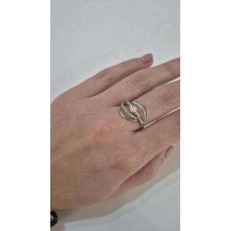 ANELLO Donna Fascia Fili Lisci Sfaccettati Con Zircone ORO BIANCO 18 Karati 750%