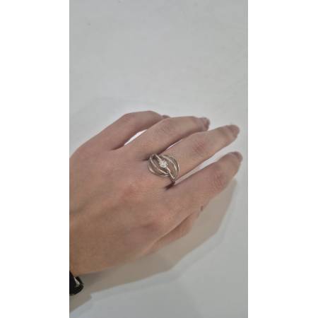 ANELLO Donna Fascia Fili Lisci Sfaccettati Con Zircone ORO BIANCO 18 Karati 750%