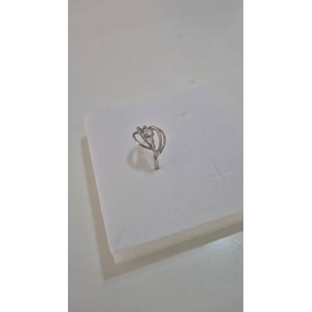 ANELLO Donna Fascia Fili Lisci Sfaccettati Con Zircone ORO BIANCO 18 Karati 750%
